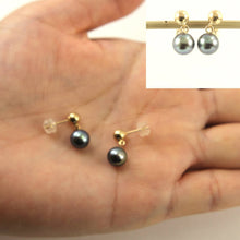 Load image into Gallery viewer, 14K Yellow Gold Black Pearl Ball Stud Dangle Earrings