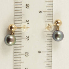 Load image into Gallery viewer, 14K Yellow Gold Black Pearl Ball Stud Dangle Earrings