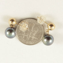 Load image into Gallery viewer, 14K Yellow Gold Black Pearl Ball Stud Dangle Earrings
