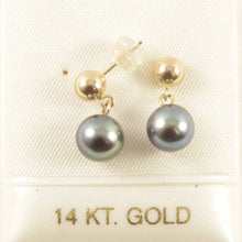 Load image into Gallery viewer, 14K Yellow Gold Black Pearl Ball Stud Dangle Earrings