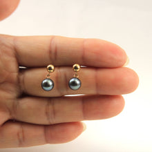 Load image into Gallery viewer, 14K Yellow Gold Black Pearl Ball Stud Dangle Earrings