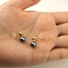 Load image into Gallery viewer, 14K Yellow Gold Black Pearl Ball Stud Dangle Earrings
