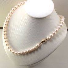 Load image into Gallery viewer, White Cultured Pearl Hand-Knotted Necklace with 14K Yellow Gold Heart Clasp