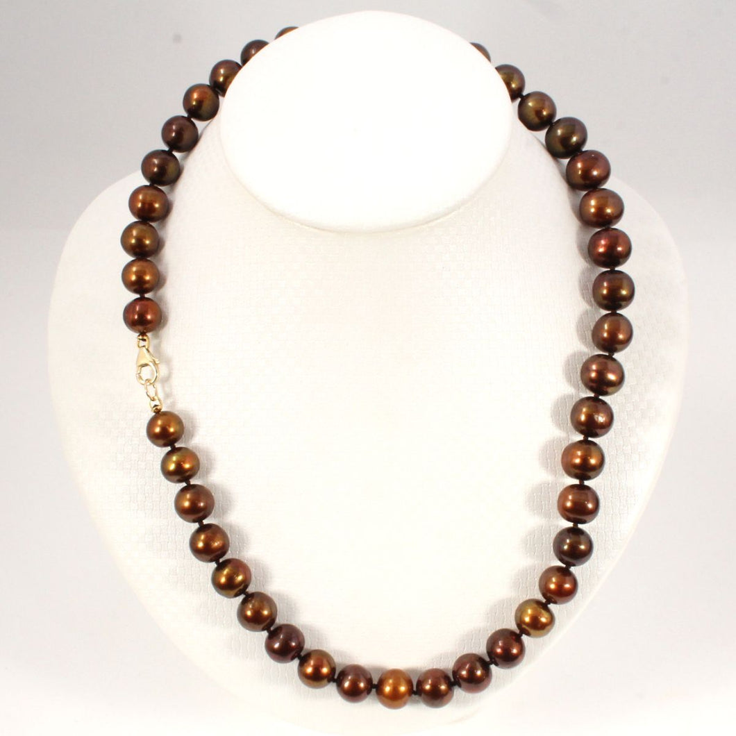 Chocolate Freshwater Cultured Pearl Necklace with 14K Yellow Gold Clasp