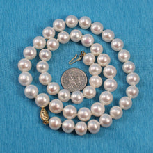 Load image into Gallery viewer, White Freshwater Pearl Hand-Knotted Necklace with 14K Yellow Gold Clasp (18&quot;)