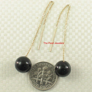 14K Yellow Gold Threader Chain Black Onyx Bead Dangle Earrings