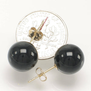 14K Yellow Gold 10mm Round Black Onyx Stud Earrings