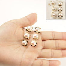 Load image into Gallery viewer, 14K Yellow Gold Peach Pearl Dangle Earrings (Triple 9–10mm)