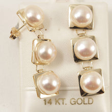 Load image into Gallery viewer, 14K Yellow Gold Peach Pearl Dangle Earrings (Triple 9–10mm)