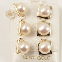 Load image into Gallery viewer, 14K Yellow Gold Peach Pearl Dangle Earrings (Triple 9–10mm)