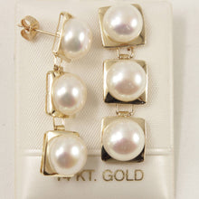 Load image into Gallery viewer, 14K Yellow Gold White Pearl Dangle Earrings (Triple 9–10mm)