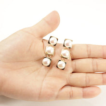 Load image into Gallery viewer, 14K Yellow Gold White Pearl Dangle Earrings (Triple 9–10mm)