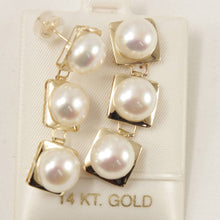 Load image into Gallery viewer, 14K Yellow Gold White Pearl Dangle Earrings (Triple 9–10mm)