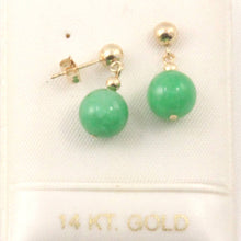Load image into Gallery viewer, 14K Yellow Gold Ball Dangle Green Jade Bead Stud Earrings