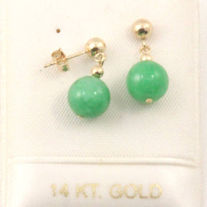 14K Yellow Gold Ball Dangle Green Jade Bead Stud Earrings
