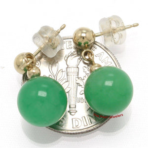 14K Yellow Gold Ball Dangle Green Jade Bead Stud Earrings