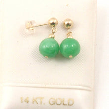 Load image into Gallery viewer, 14K Yellow Gold Ball Dangle Green Jade Bead Stud Earrings