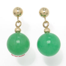 Load image into Gallery viewer, 14K Yellow Gold Ball Dangle Green Jade Bead Stud Earrings