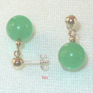 14K Yellow Gold Ball Dangle Green Jade Bead Stud Earrings