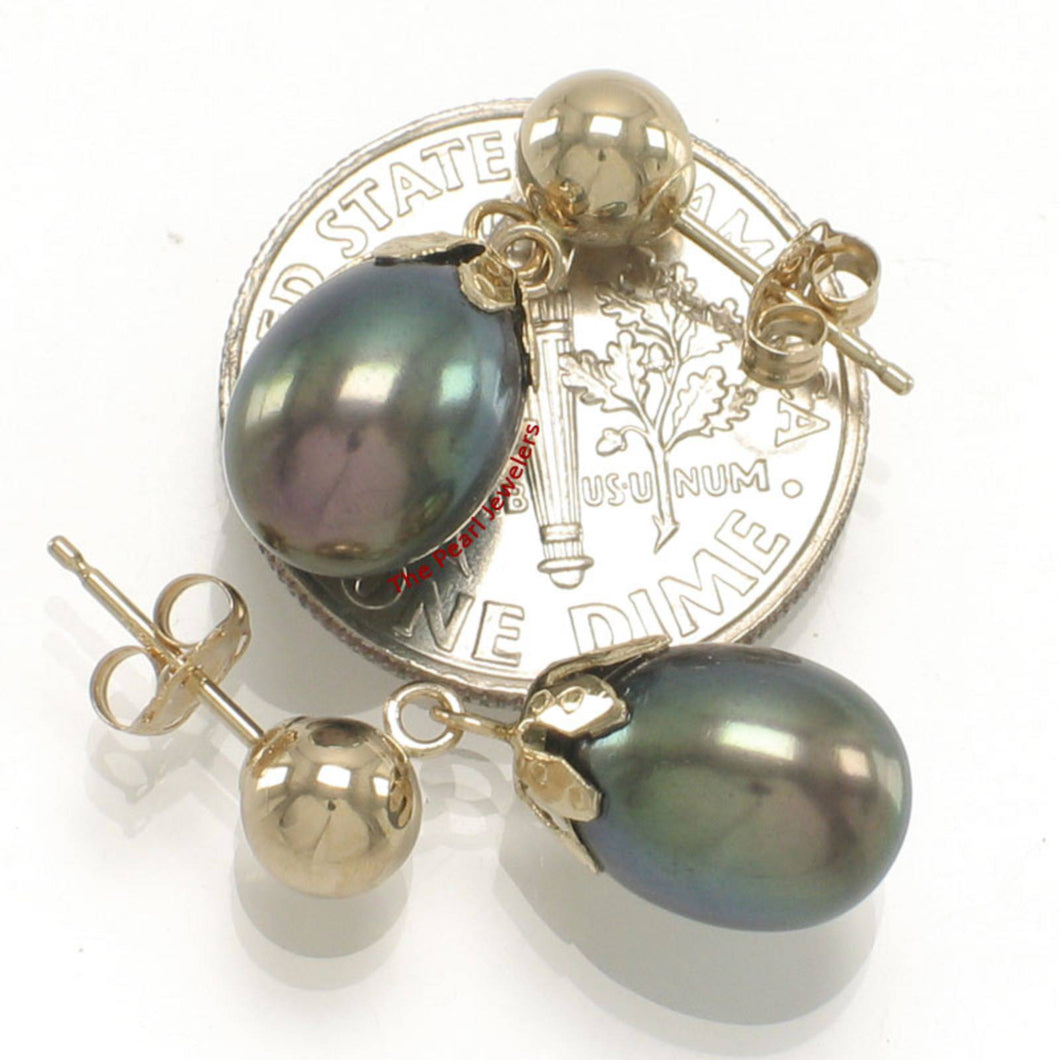 14K Yellow Gold Black Pearl Dangle Earrings with Claws