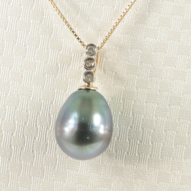 14k Yellow Gold Baroque Black Tahitian Pearl & Diamond Pendant