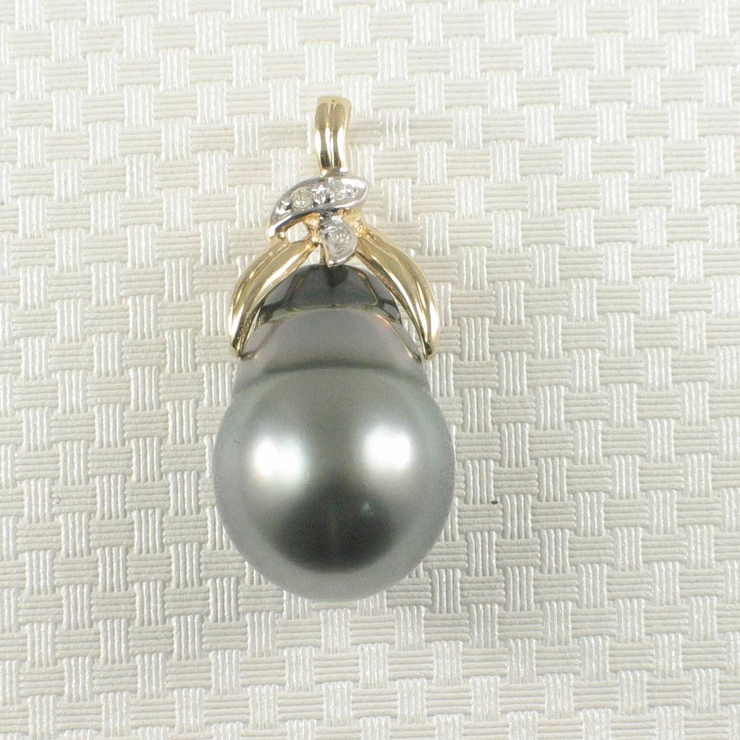 14k Yellow Gold Baroque Tahitian Pearl & Diamond Pendant