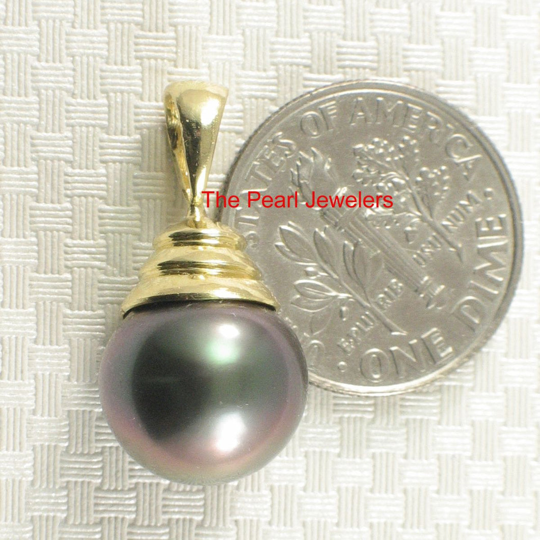 14k Yellow Gold Bell-Bale Black Tahitian Pearl Pendant