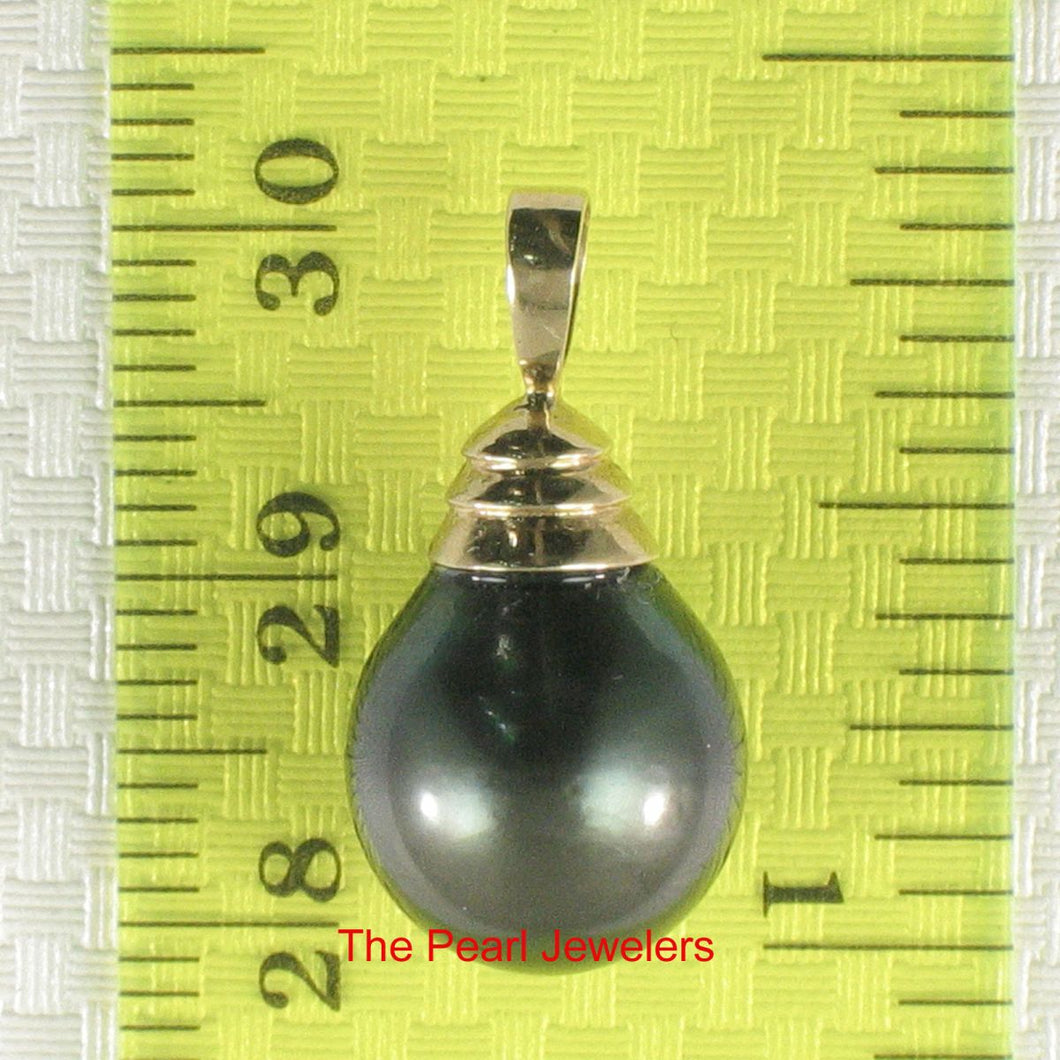 14k Yellow Gold Bell-Style Black Tahitian Pearl Pendant