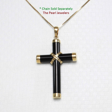 14k Yellow Gold Black Onyx Cross Pendant