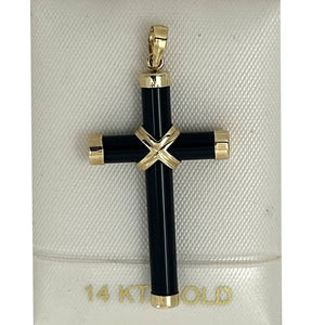 14k Yellow Gold Black Onyx Cross Pendant