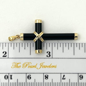 14k Yellow Gold Black Onyx Cross Pendant