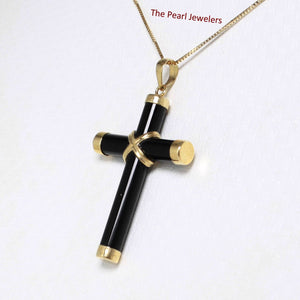 14k Yellow Gold Black Onyx Cross Pendant