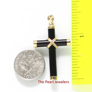 14k Yellow Gold Black Onyx Cross Pendant