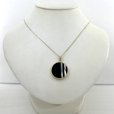 14k Yellow Gold Black Onyx & Mother of Pearl Pendant