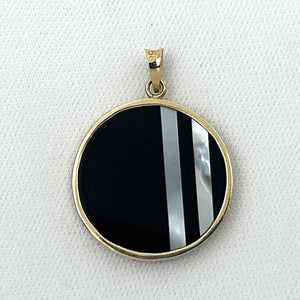 14k Yellow Gold Black Onyx & Mother of Pearl Pendant