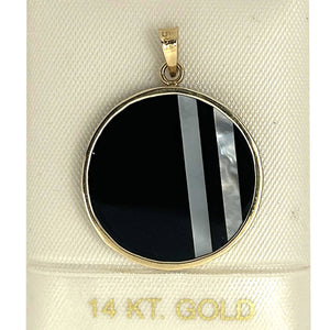 14k Yellow Gold Black Onyx & Mother of Pearl Pendant