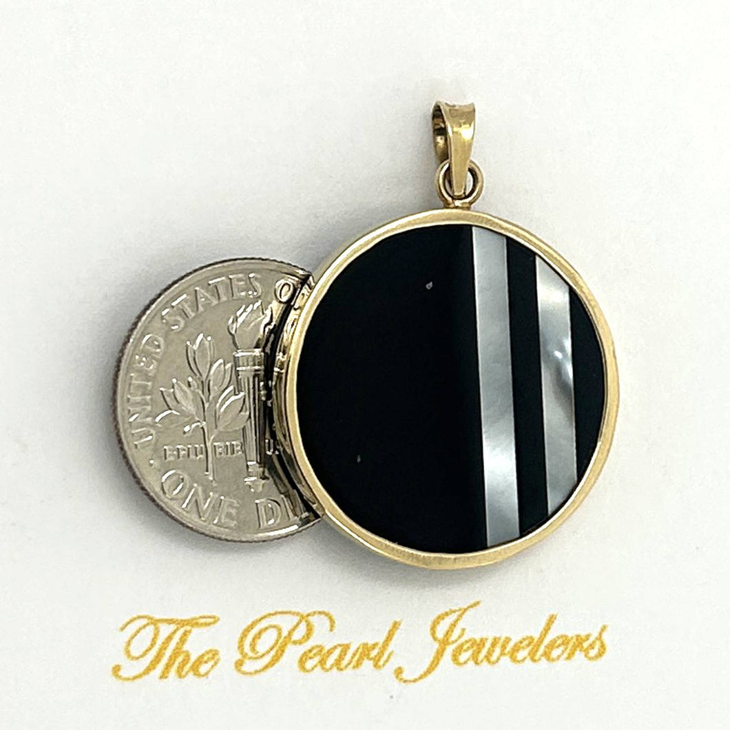 14k Yellow Gold Black Onyx & Mother of Pearl Pendant