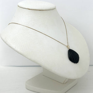 14k Solid Yellow Gold Black Onyx Shell Pendant Necklace