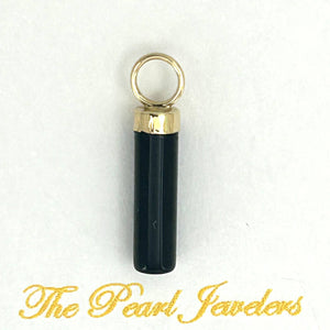 14k Yellow Gold Hand Carved 4mm Black Onyx Tube Pendant