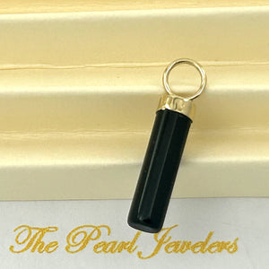 14k Yellow Gold Hand Carved 4mm Black Onyx Tube Pendant