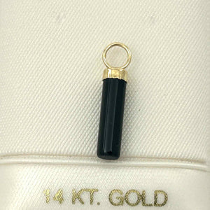 14k Yellow Gold Hand Carved 4mm Black Onyx Tube Pendant