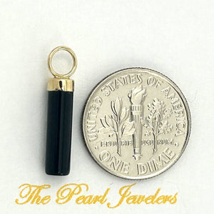 14k Yellow Gold Hand Carved 4mm Black Onyx Tube Pendant