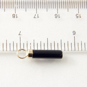 14k Yellow Gold Hand Carved 4mm Black Onyx Tube Pendant