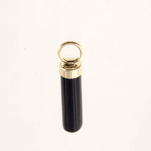 14k Yellow Gold Hand Carved 4mm Black Onyx Tube Pendant