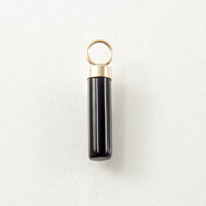 14k Yellow Gold Hand Carved 4mm Black Onyx Tube Pendant