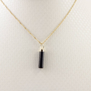 14k Yellow Gold Hand Carved 4mm Black Onyx Tube Pendant