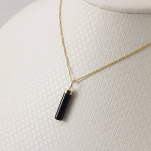 14k Yellow Gold Hand Carved 4mm Black Onyx Tube Pendant