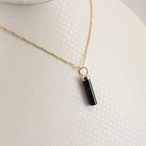 14k Yellow Gold Hand Carved 4mm Black Onyx Tube Pendant