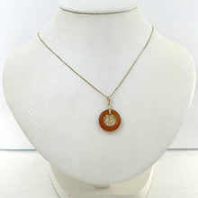 Load image into Gallery viewer, 14kt Solid Yellow Gold Blessing Donut Orange Jade Pendant Necklace