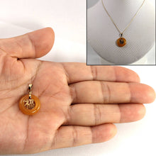 Load image into Gallery viewer, 14kt Solid Yellow Gold Blessing Donut Orange Jade Pendant Necklace